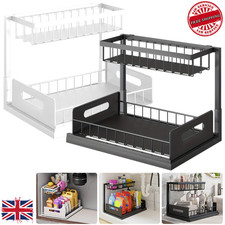 2 Tier Pull Out Basket Kitchen Under Sink Cupboard Organiser Drawer Storage Rack