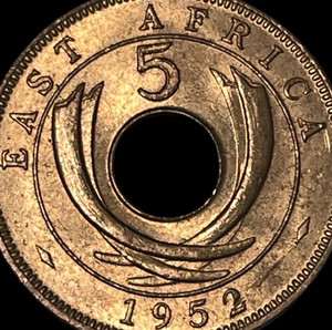 1952 East Africa Red Uncirculated 5 Cents Bronze RD Cent Coin KM# 33 Lot D2-138