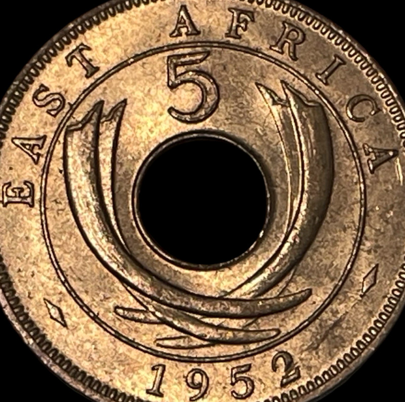 1952 East Africa Red Uncirculated 5 Cents Bronze RD Cent Coin KM# 33 Lot D2-138
