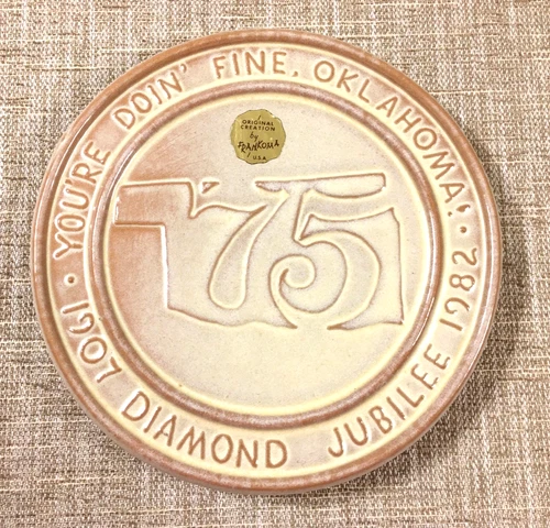 Frankoma Pottery Trivet celebrating Oklahoma's 75th year of statehood