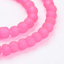 A  Bead lot 5 strands 31 inches long frosted round Deep  pink 4mm F89