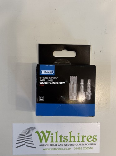 Draper 1/4" BSP Air Line Coupling Fitting Set For Power Tools 3 Pieces Silver
