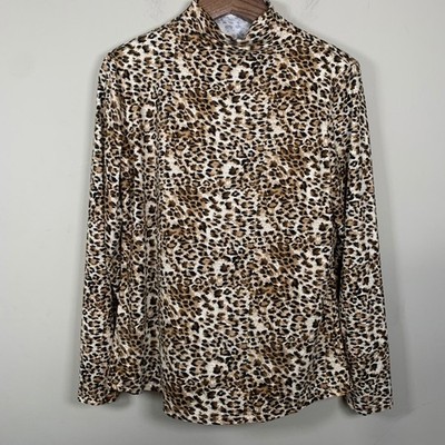 MS Basics Cheetah Print Mock Neck Long Sleeve Blouse XXL