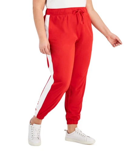 ID Ideology Women's Plus Racing Stripe Joggers Red Size TBD - Picture 1 of 3