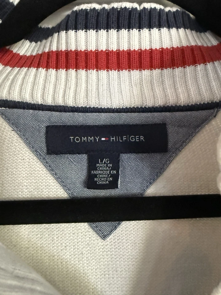 Vintage Tommy Hilfiger USA American Striped 1/3 1/4 Varsity Sweater Pullover L - Image 2 of 4