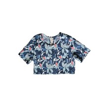 Amanda Laird Cherry Blue Floral Cropped Boxy Top Size 36 = US M 10