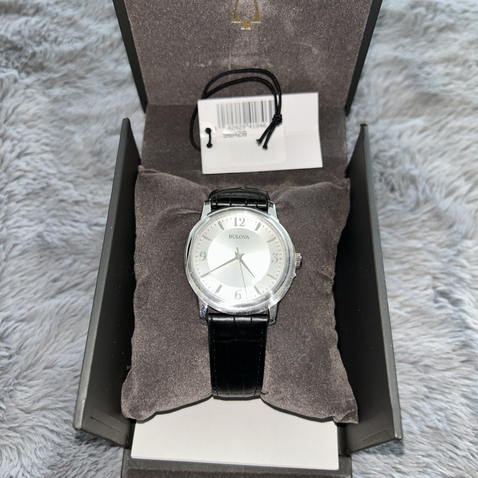 Bulova Mens 96A28 Classic Black Leather Band Watch New With Tags