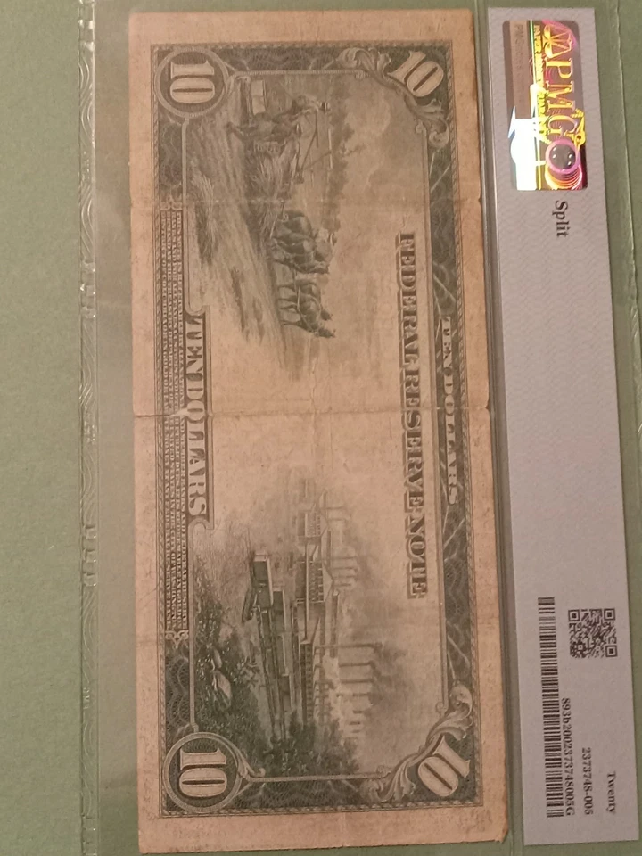 1914 $10 Federal Reserve Note RED SEAL Very Tough note PMG 20 Very Fine. - Image 2 of 4