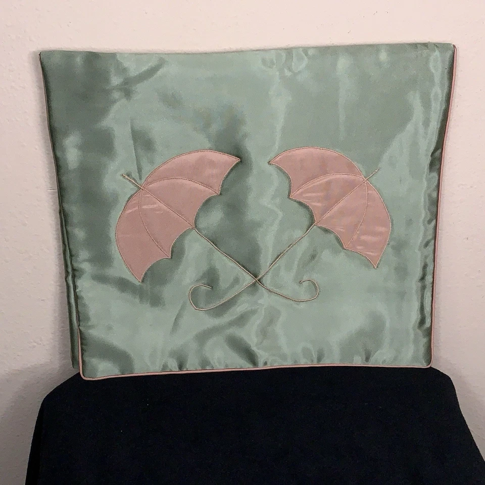 Bolso Lencería Vintage Raro Verde Rosa Satinado Hecho a Mano Era Art Deco Paraguas Foto 3 de 4