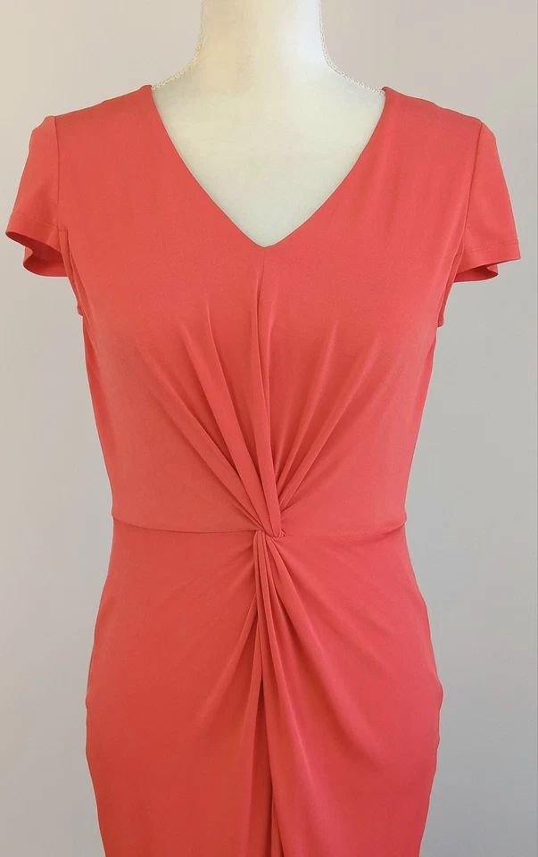 US 6 MAX MARA Paprika Stretch-Front LINEN-Back Knotted-Waist Pencil Dress, ITALY - Image 4 of 4