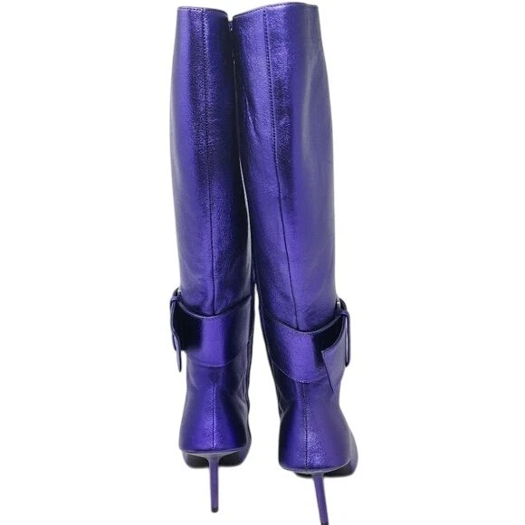 Balenciaga Purple Knee-High Stiletto Boots With Side Zipper & Buckle Detail, Siz - Image 2 of 4