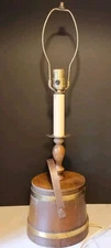 Firkin Sugar Bucket Wood Candlestick Tall Lamp American & Shades Co Vtg Colonial
