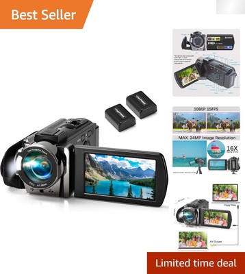 Video Camera Camcorder Digital Camera Recorder Full HD 1080P 15FPS 24MP 3.0 I...