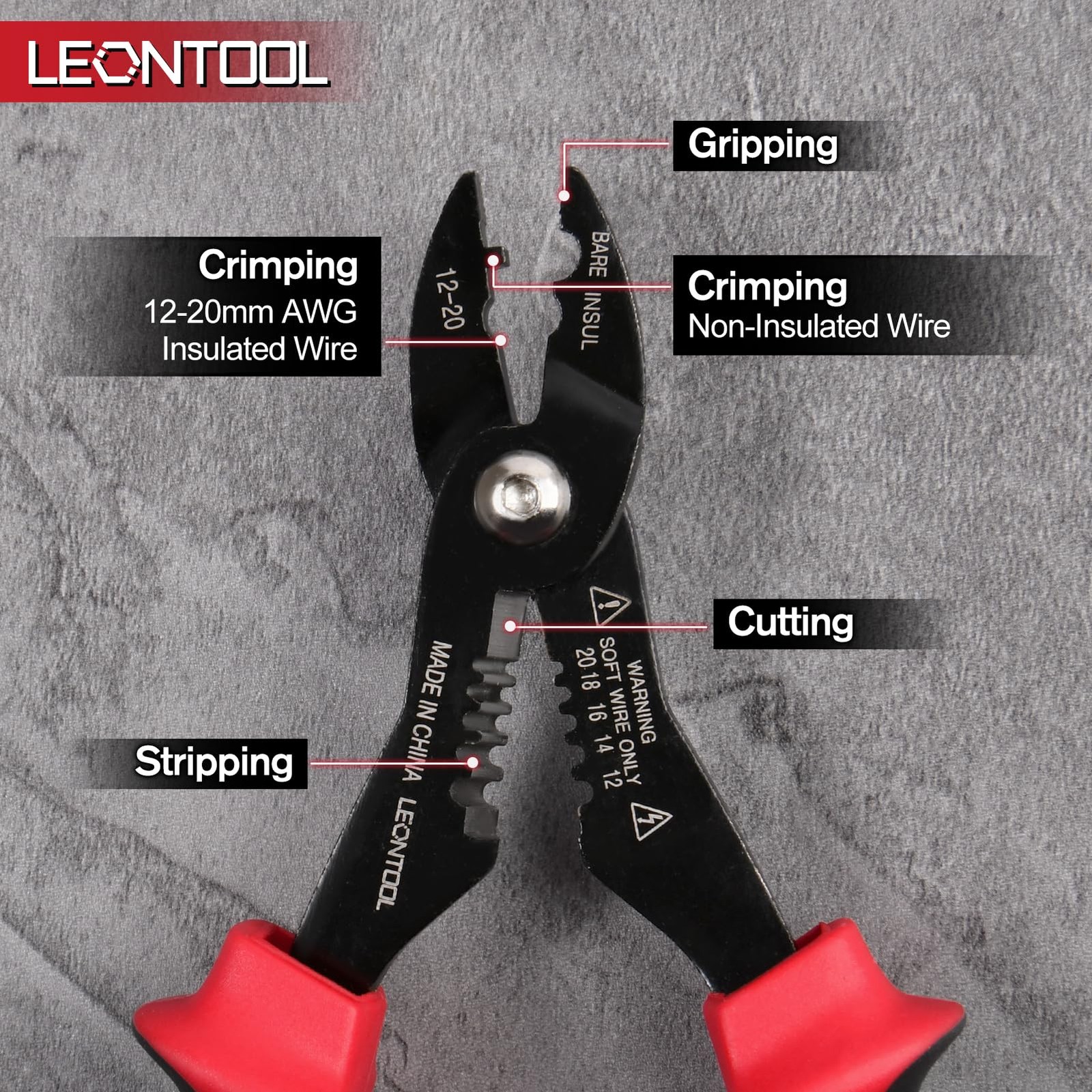 4-in-1 Multi Purpose Electricians Pliers with Wire Cutter, Crimper, Gripper, ...