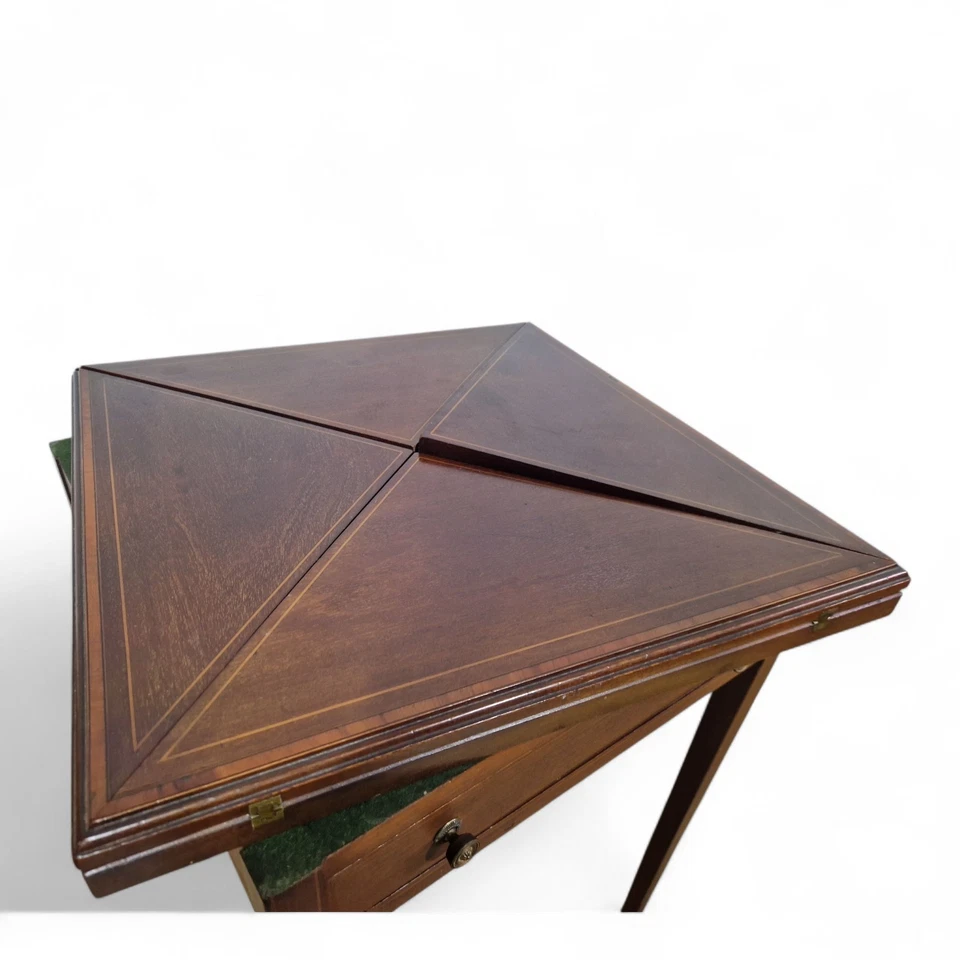 Antique Victorian mahogany envelope games table - fold out poker card table - Image 3 of 4