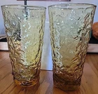 Vintage Pair of Anchor Hocking Tall Glasses Honey Gold Lido Milano MCM.  6.75"