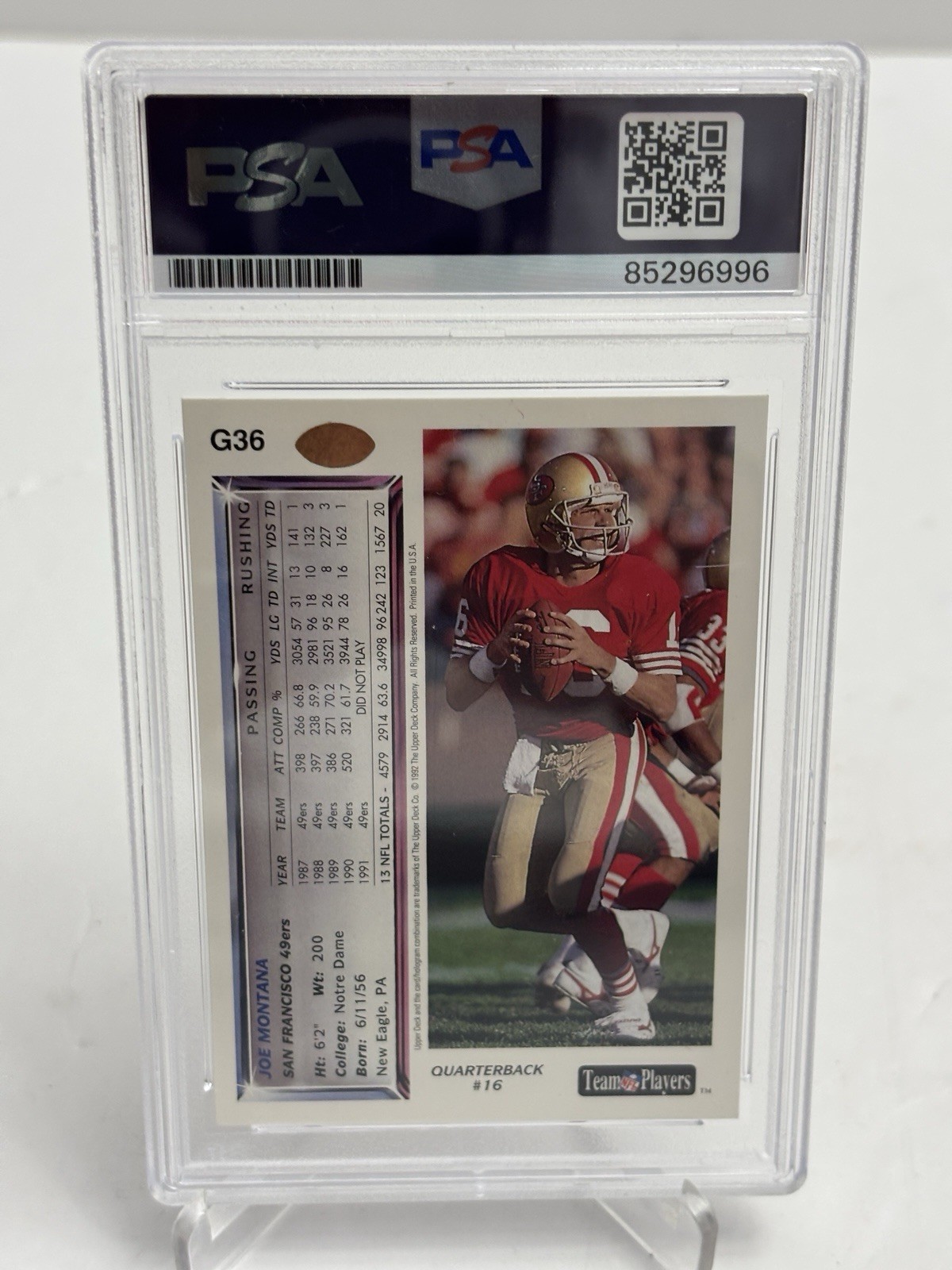 HOF Joe Montana Auto - 1992 Upper Deck #G36 PSA/DNA GEM MINT 10.  49ers view 3