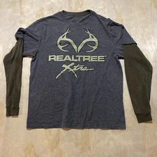 Realtree Xtra shirt adult men's medium long sleeve Grey cotton Logo Spell Out