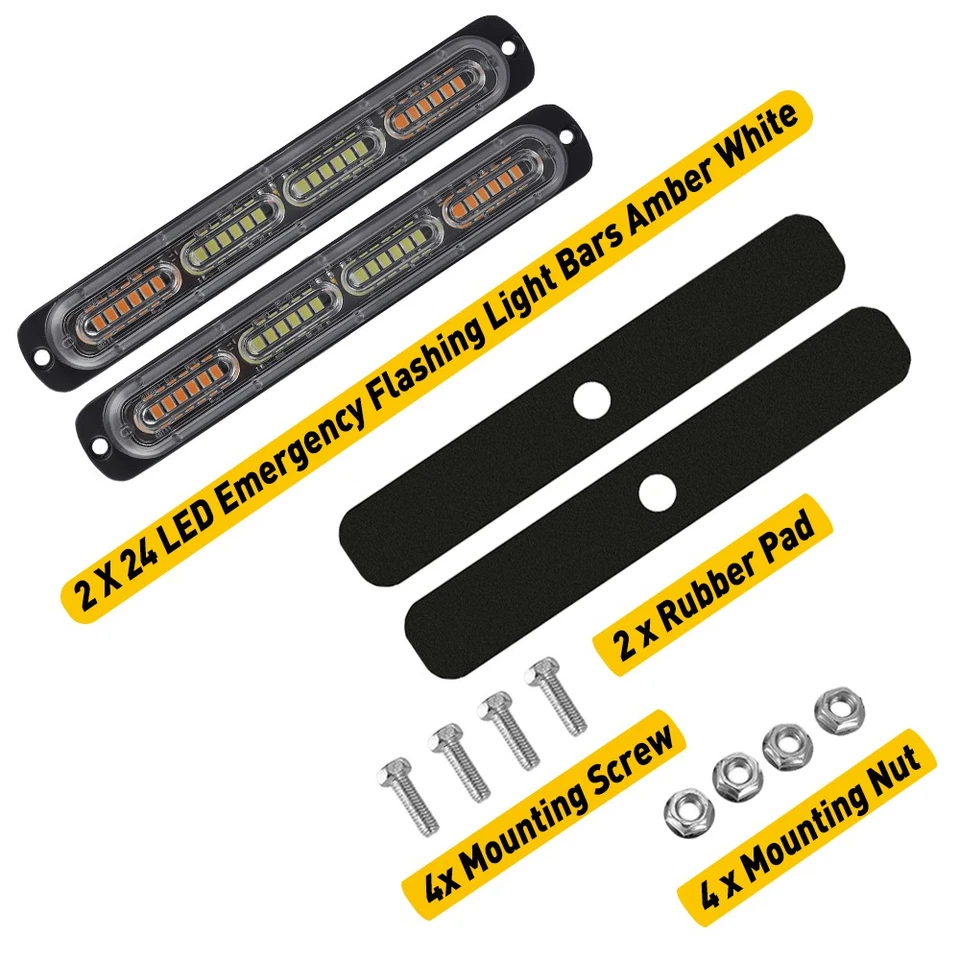 Barra de luz estroboscópica flash de advertencia de peligro de 24 LED ámbar/blanco para automóvil camión 2-10X Foto 4 de 4