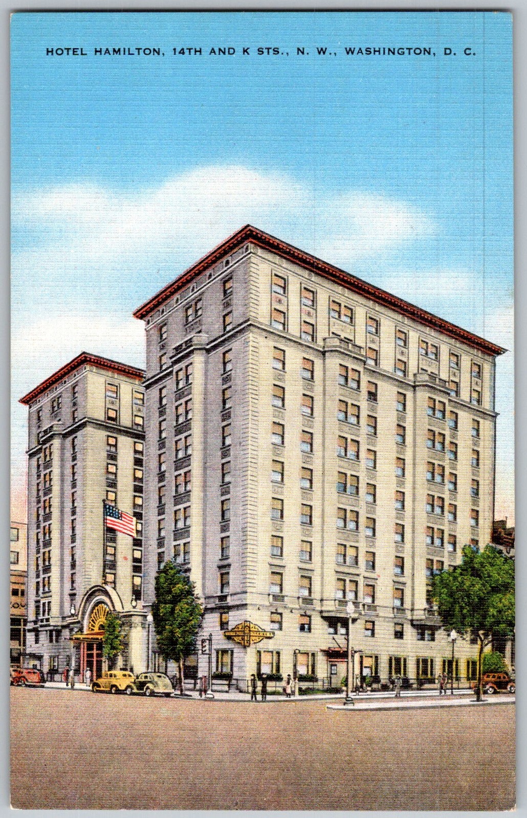 Vtg Linen Postcard Hotel Hamilton Entrance Washington, DC 1930s