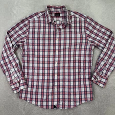 UNTUCKit Mens Medium Slim Fit Plaid Button Down Long Sleeve Shirt Red Blue White