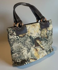 RELIC Zebra Tropical Mini Tote Wood Accent Double handle Bag