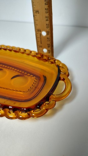 Vintage Indiana Glass Crown Thumbprint Amber Handled Tray 9" Serving Butter Dish - Picture 5 of 5