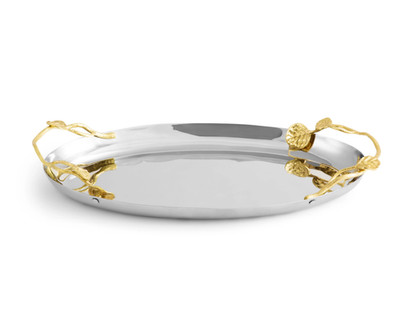 MICHAEL ARAM BOTANICAL LEAF GOLD BRASS OVAL TRAY STAINLESS STEEL 14'' NEW #112403