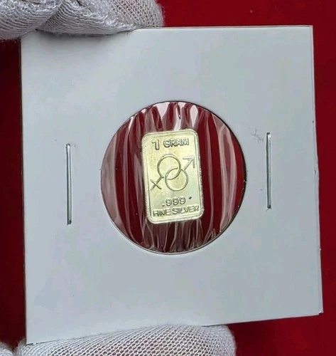 Mars / Venus  Male / Female Symbol - 1 Gram .999 Fine Silver Mini Bar Ingot