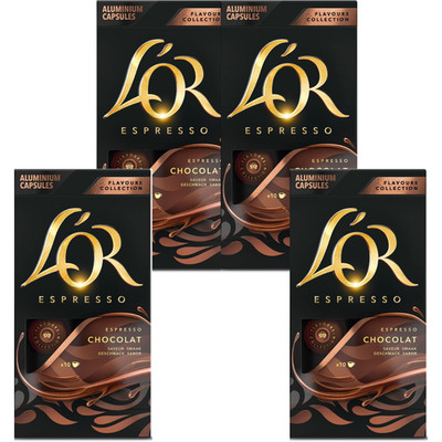 LOR Espresso Chocolate Coffee Capsules Pods (Pack Of 4) Total 40 Pods