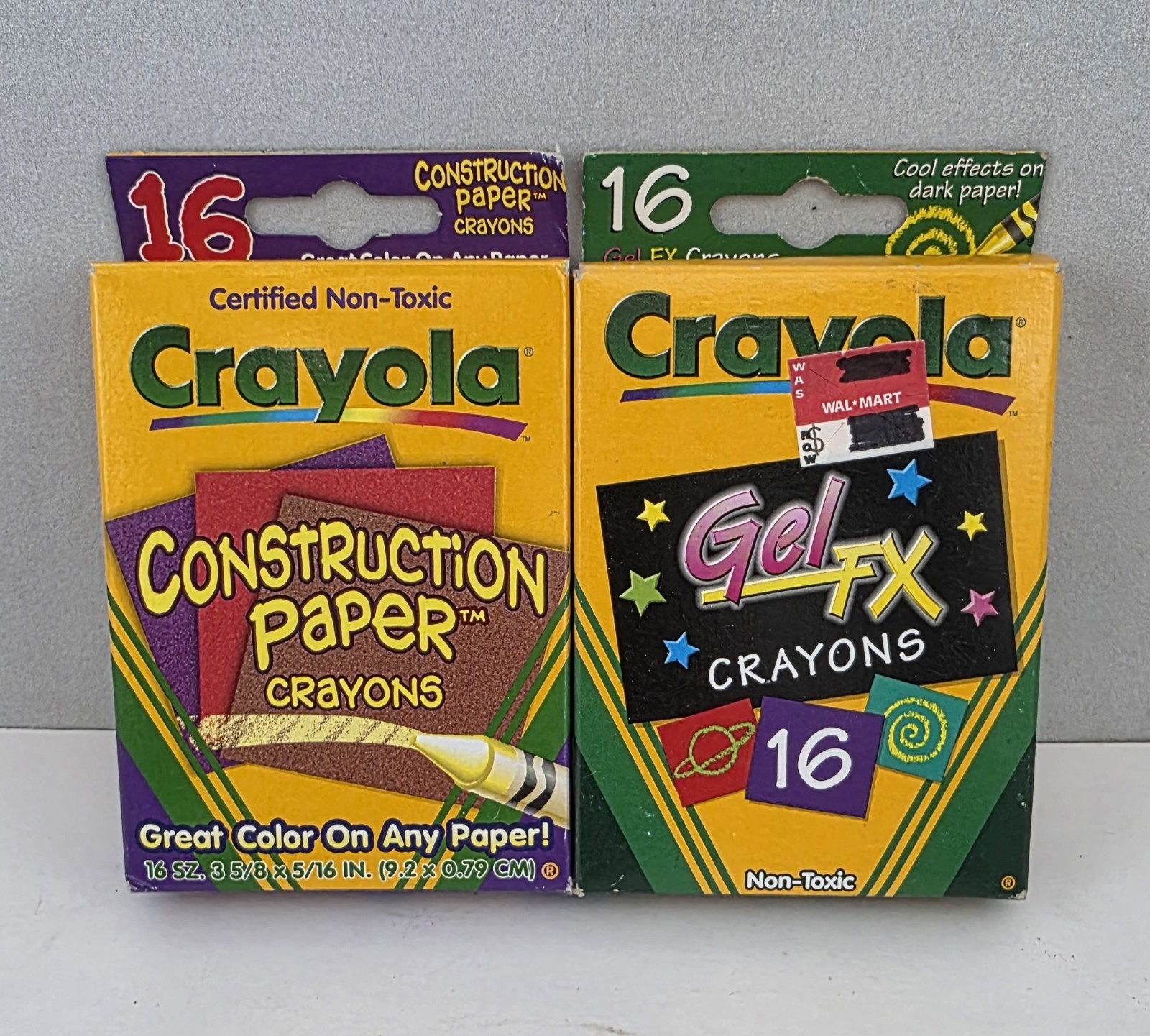 CRAYOLA Retired Crayons GEL FX (2001) & Construction Paper (1998) 16 ct. Boxes