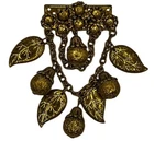 Vintage Miriam Haskell Leaf Swag Brooch Gold Tone & Filigree Pin Pre Signed Era
