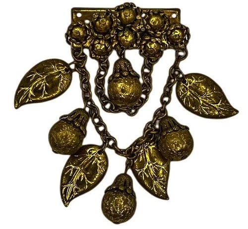 Vintage Miriam Haskell Leaf Swag Brooch Gold Tone & Filigree Pin Pre Signed Era