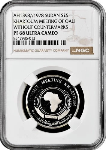 Sudan 5 pounds 1978, NGC PF68 UC, "Khartoum Meeting of OAU" Top Pop 1/0