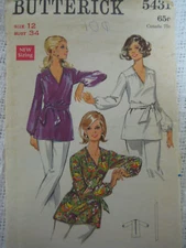 VTG Butterick 5431 V-NECK OVERBLOUSE Sewing Pattern