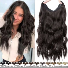 100% Real Natural as Human Invisible Clip Wire in Hair Extensions One Piece Wavy