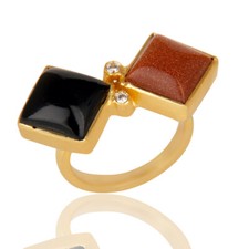 Designer Engagement Ring Yellow Gold Plated With Multi Stone Gift For Wife