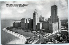 postcard Chicago IL Gold Coast showing Drake Hotel Lindbergh Beacon Palmolive