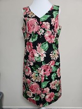 TALBOTS Women's Dress Sleeveless V-Neck Floral Print Stretch Multicolor.Size 12