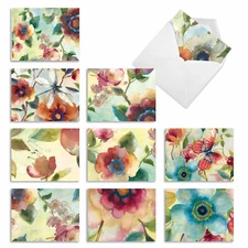 10  All Occasion Blank Cards Assortment - WATERCOLOR BOTANICALS M3314