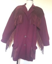 Pamela George Burgundy Suede Fringe Sweater Blazer Size L Indian/cowgirl Style
