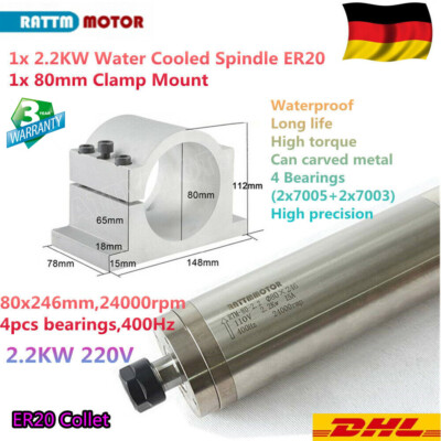  【DE】2.2KW ER20 Wassergekühlter Frässpindel water-proof spindle motor+80mm Clamp