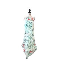 White House Black Market Dress Sz 18 Green Tropical Floral Ruffled Halter Neck