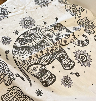 Glamorous Elephants Fabric Wall Hanging 31x44  Made In India 100% Cotton Blk &Wh