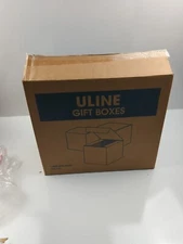 QTY=82: ULINE S-13221 Gift Boxes 8 x 8 x 4", Kraft Pinstripe
