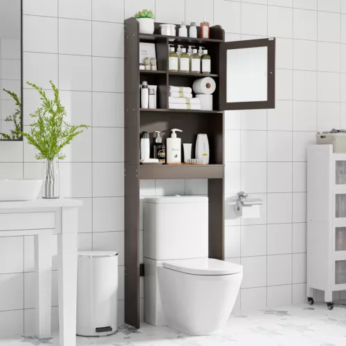 Over the WC Aufbewahrungsschrank Badezimmer Organizer mit Regal braun/weiß/grau - Bild 29 von 31