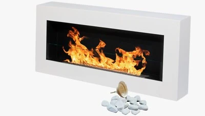 Camino a bioetanolo biocamino da parete BOX con vetro 90x40cm bianco opaco