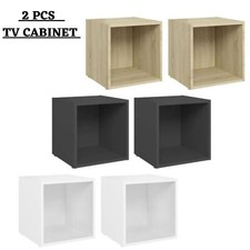 2 Pcs TV Unit TV Stand Cabinet Display Bedside Table Nightstand Engineered Wood