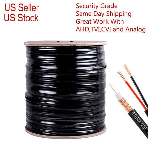 RG59 Black 1000ft Bulk Siamese Cable 20AWG+18/2 CCTV Security Camera Wire Ntwork