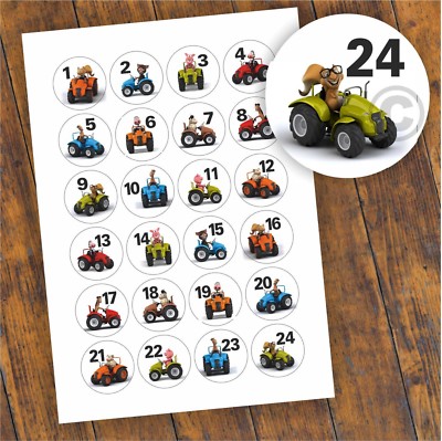 24 Aufkleber 1-24 Advent Adventskalender Zahlen Weihnachten Fest Sticker Traktor